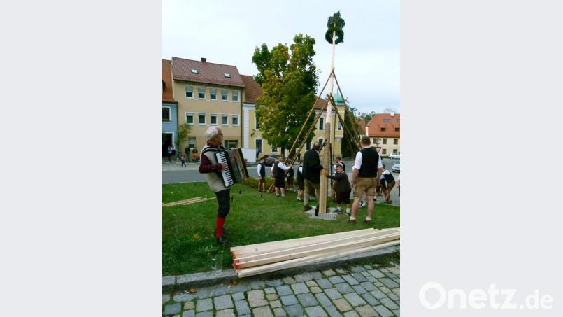 Ernst Bitterer garantierte ein schwungvolles Aufstellen des Kirwabaumes. Bild: rn