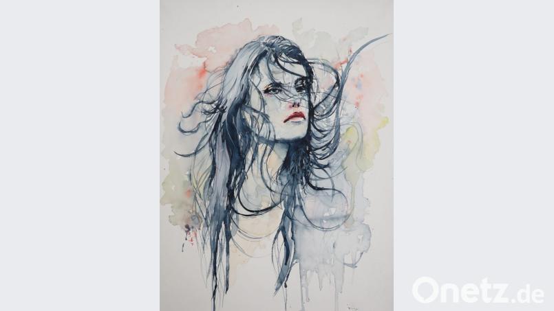 Der selbstbewusste Selbsttest: Fürs Jahresthema ging der Aquarellmaler Rudi Jäger, der ansonsten Landschaften malt, ganz neue, ungewohnte Wege. Bild: ubb