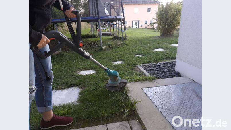 Nur an den Rändern, an die der Mähroboter nicht ganz rankommt, muss per Hand nachgebessert werden. Bild: puh