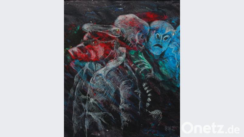 Dieses Gemälde in Mischtechnik ist eines von 36 aus der Serie &quot;Aus der Tiefe&quot;. Sie entwickelt sich &quot;mit ihren fantastischen Themen im Sinne eines Automatismus, den bereits Max Ernst bei einer Reihe seiner Arbeiten beschrieben hat&quot;, erklärt Werner Wewior. Bild: tss