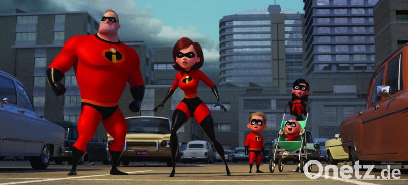 Was für eine heldenhafte Familie: Der bärenstarke Papa Mr. Incredible, das äußerst steckbare Elastigirl, der superschnelle Flash, die zuweilen unsichtbare Violetta und Baby Jack Jack kämpfen mittlerweile Seite an Seite. Bild: Disney Pixar/dpa Bild: Disney Pixar/dpa