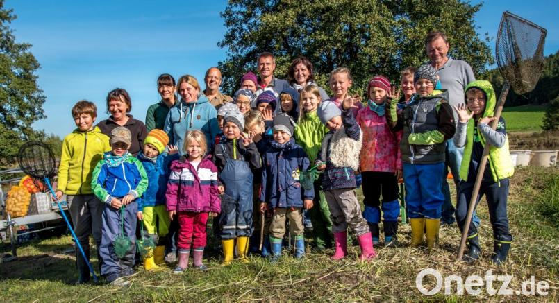 Die Kindergruppe des Landesbund für Vogelschutz beim Abfischen bei den Langwiedweiher bei Nabburg Bild: arr