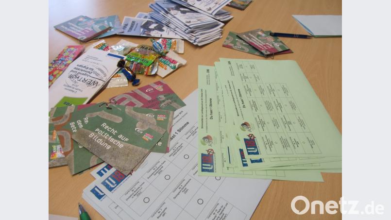 Info-Material, Stimmzettel und Gummibärchen: Der Kreisjugendring motiviert die Wähler von morgen, sich schon in jungen Jahren mit Politik zu befassen. Bild: bl