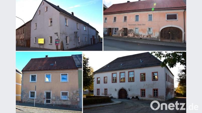 Vier Häuser - vier Projekte. Die Anwesen Marktplatz 2, 13 und 7 sowie das Lobkowitz-Schloss werden saniert (von oben links nach unten rechts). Beim Schloss muss der Verwendungsnachweis noch Ende 2020 eingereicht werden. Bild: fla