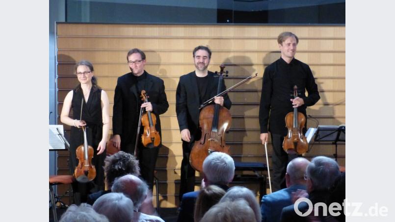 Das Kuss-Quartett: Von links: Jana Kuss, Oliver Wille, Mikayel Hakhnazaryan und William Coleman Bild: Karl, Astrid (Max-Reger-Tage)