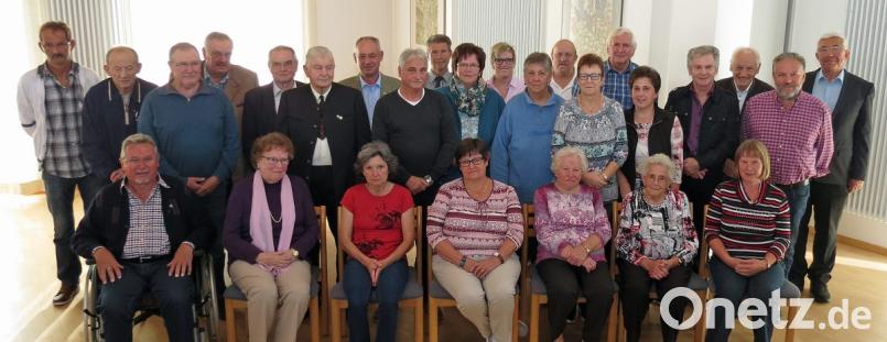 Der VdK Rothenstadt, Pirk, Schirmitz und Etzenricht mit Vorsitzendem Karl Stöckl (stehend Dritter von rechts) ehrt langjährige Mitglieder. Wolfgang Hahn (rechts) referiert zu Pflege und Schwerbehinderung. Bild: Dobmeier