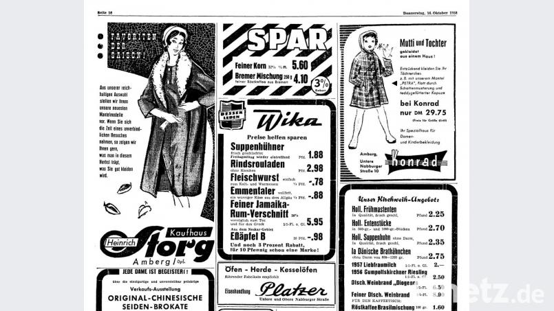 Zeitungs-Reklame aus der Region, die am 16. Oktober 1958 erschien. Bild: spw