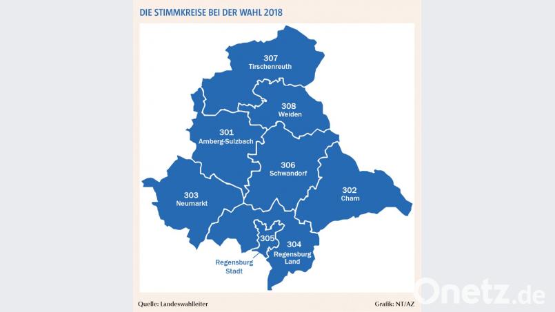 Die aktuelle Stimmkreiseinteilung Bild: Landeswahlleiter