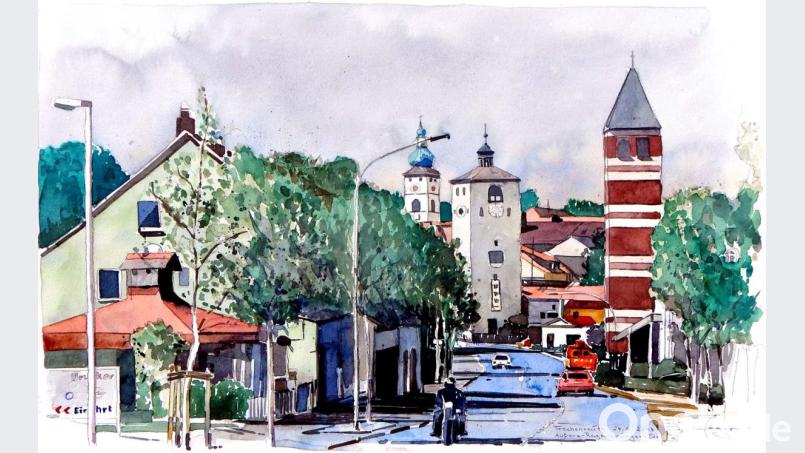 Das klassiche Motiv der drei Türme am "Tor von Tirschenreuth" hat Rudolf Jäger für das Kalenderblatt im Juli ausgewählt. Bild: ubb