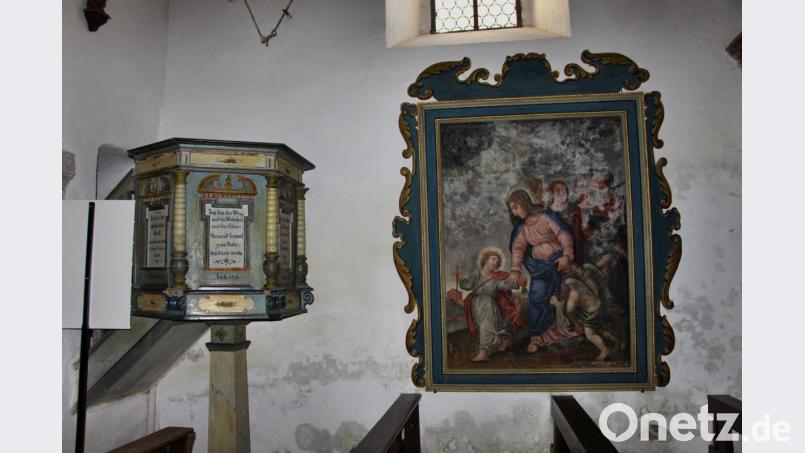 Dieses große, alte Bild mit Jesus, Maria und Josef stellt den Bezug zur St. Josefskirche her. Bild: ds