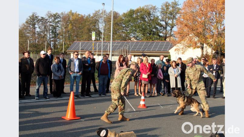 „Vorsichtig, bissiger Hund“, heißt es bei der Vorführung durch US-Soldaten vom 709th Military Police Battalion. Bild: stg
