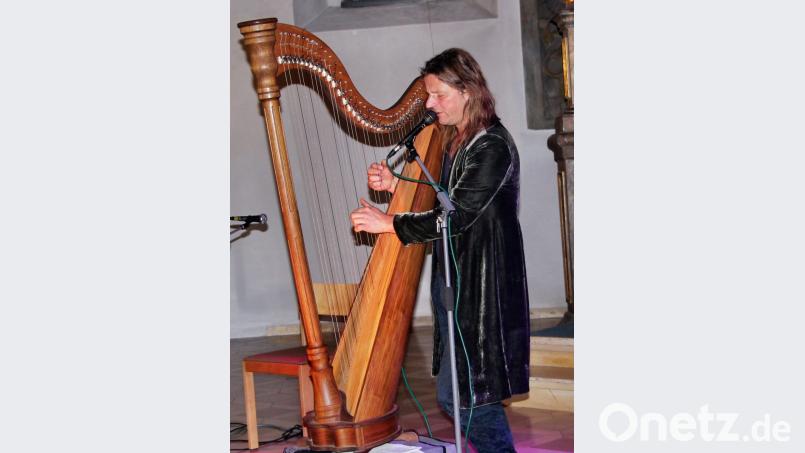 Andy Lang beherrschte Gitarre und Harfe hervorragend. Neben seinen Eigenbeiträgen ergänzte er einfühlsam Tim Browne bei verschiedenen Country-Songs als Sänger und Gitarrist. Bild: ds