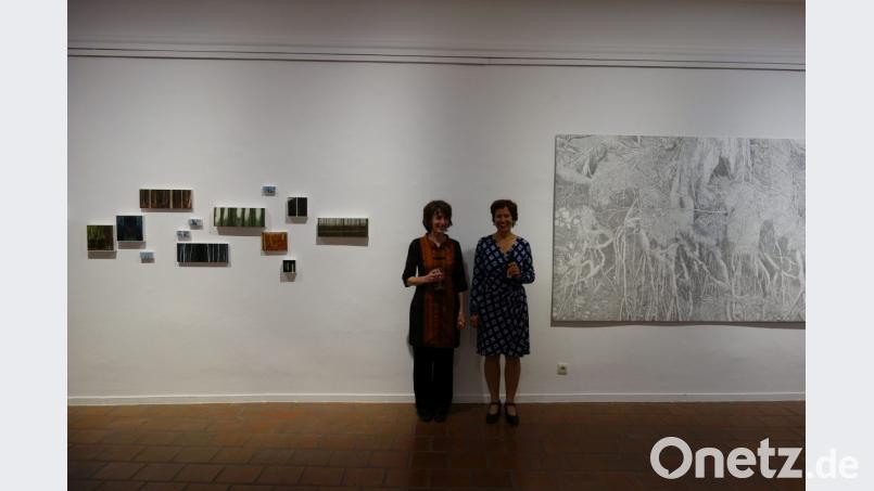Anne Pincus (links) und Eva Ertl stellen derzeit gemeinsam im Cordonhaus in Cham aus. Bild: Susanne Wolke