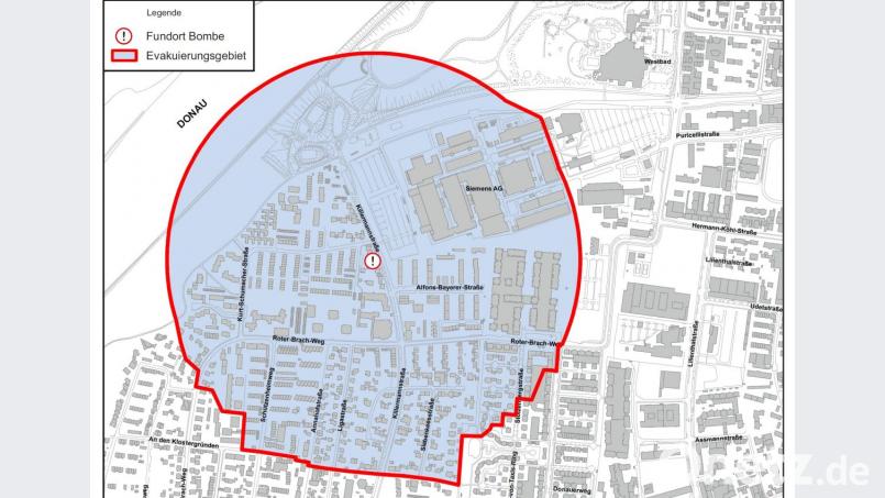 Der Plan für das Evakuierungsgebiet. Bild: Stadt Regensburg