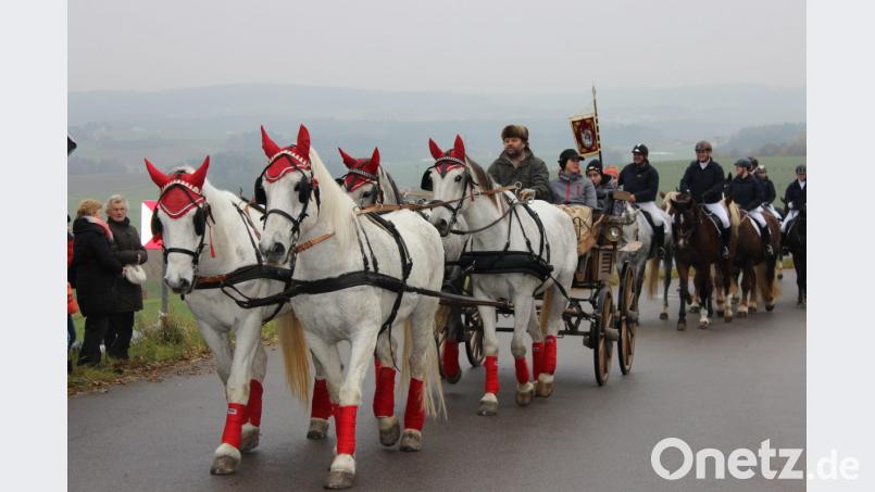 Viele der Gespanne sind prächtig geschmückt, wenn sie sich auf den Weg zum Leonhardi-Kirchlein bei Seebarn machen. Bild: exb