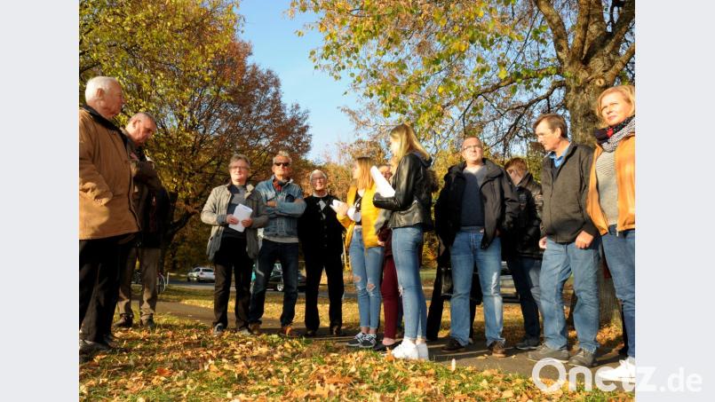 Sie sehen den Panoramablick vom Mariahilfberg durch die beantragte Aufstockung des Hauses Nummer 10 in der Straße Am Südhang gefährdet. Hans-Jürgen Bumes (Dritter von links) hatte am Freitagnachmittag zu einem Ortstermin auf den einstmals eigens höher aufgeschütteten Aussichtspunkt geladen. Bild: Stephan Huber