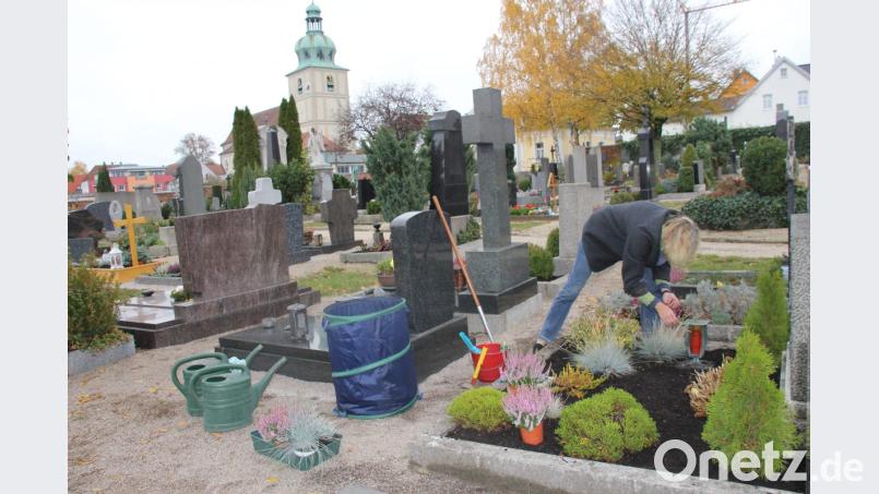 Ursula Amann hat das ganze Jahr über Freude am Friedhofsbesuch und an der Grabpflege, insbesondere an Allerheiligen. Für das Ehepaar Amann ist der Friedhof ein Ort der Ruhe und der Einkehr. Bild: ads