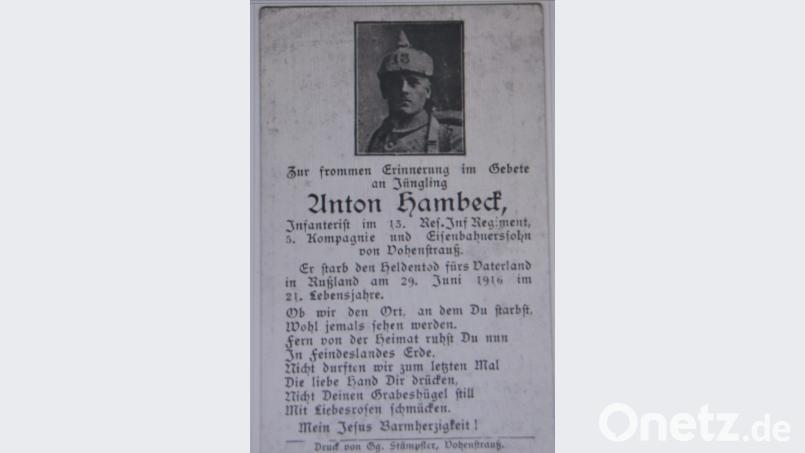 Der Eisenbahnersohn Anton Hambeck war Infanterist im 13. Infanterieregiment der 5. Kompanie. Er starb in Russland für das Vaterland im 21. Lebensjahr. Bild: dob