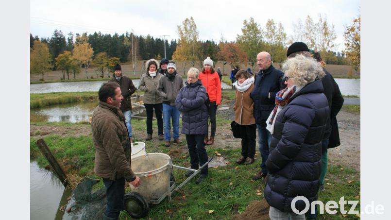 Klaus Bächer (links) bewirtschaftet seine Teiche im Raum Muckenthal. Bei der „Slow-Food-Wurzeltour“ steht er Rede und Antwort. Bild: wro