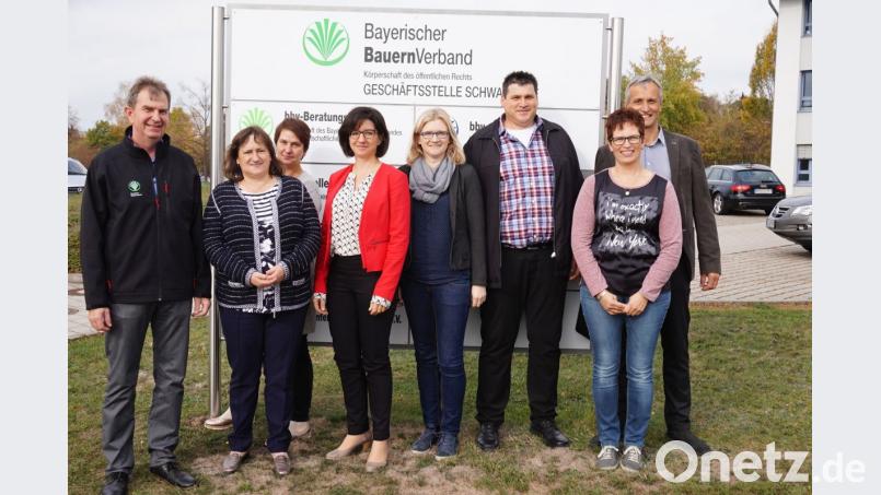 Austausch über zahlreiche Themen: Kreisobmann Josef Irlbacher, MdB Marianne Schieder, Karin Baier, stv. Kreisbäuerin Manuela Pronath, stv. Kreisobmann Georg Lorenz, Heike Klein und Franz Baierl (von links) trafen sich zu einem Gespräch. Bild: exb