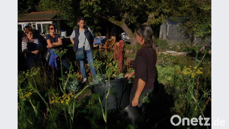 Tanja Götz (rechts) lud die Teilnehmer am Praxiskurs über das Jahr verstreut immer wieder in ihren Garten ein, um ihnen am praktischen Beispiel den ökollogischen Gartenbau zu zeigen. Bild: exb