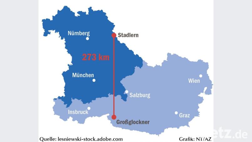 Die Distanz, von der aus Kilian Schönberger die Alpen-Aufnahme gemacht hat. Bild: NT/AZ
