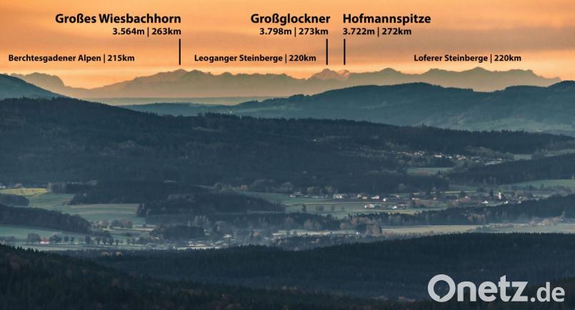 Den außergewöhnlichen Blick von Stadlern in die Alpen hielt Kilian Schönberger vom Böhmerwaldturm fotografisch aus fest. Bild: Kilian Schönberger