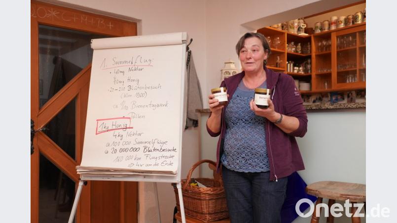 Erika Brandl stellt den Garten- und Blumenfreunden Lennesrieth die Vorzüge des Honigs vor. Bild: fvo