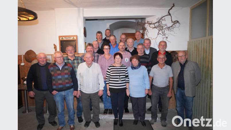 Vorsitzender Roman Bauer (Zweite Reihe, Dritter von rechts) ehrt bei der Jahreshauptversammlung des OWV Waldthurn treue Mitglieder. Bild: fvo