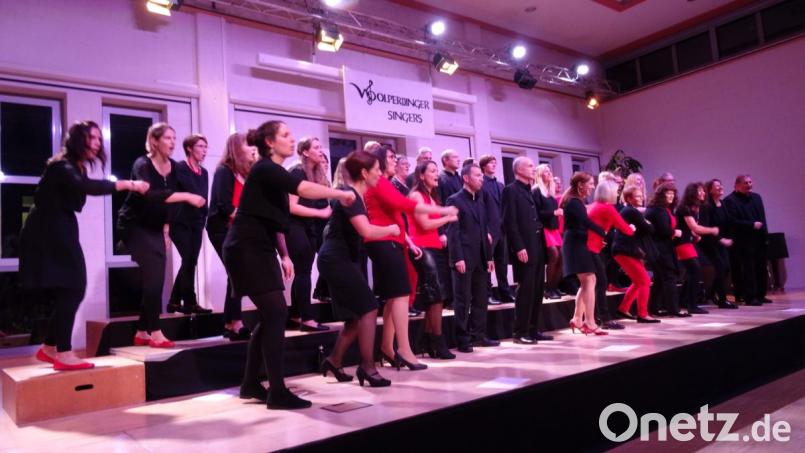 Mit Schwung und Begeisterung tragen die Wolperdinger Singers ihre Lieder und Balladen vor. Bild: hka