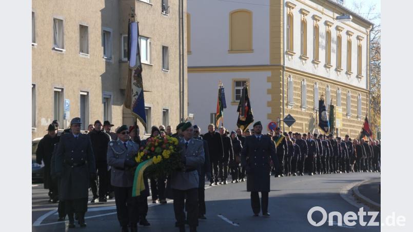 Ein stattlicher Zug zog von der Stadtpfarrkirche zum Kriegerdenkmal. Bild: kro