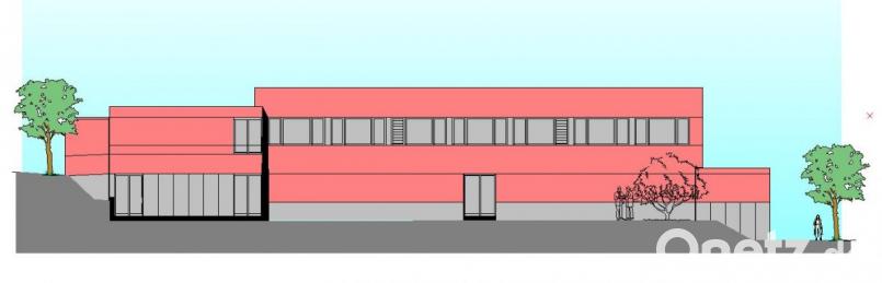 Die Außenfassade der neuen Dreifachturnhalle soll eine Einheit mit dem Stiftland-Gymnasium bilden. Bild: Landratsamt Tirschenreuth