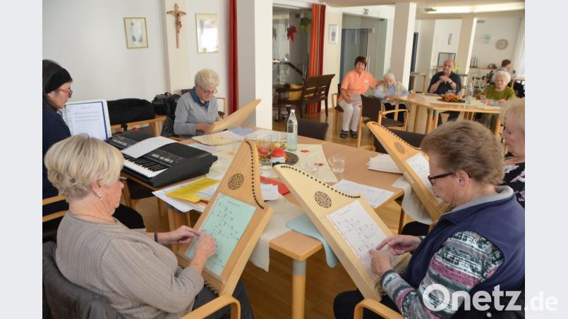 Das Veeh-Harfen-Ensemble gab im Walter-Siegert-Caritasheim eine Kostprobe ihres Könnens ab und beschenkte die Bewohner mit altbekanntem Liedgut. Bild: dob