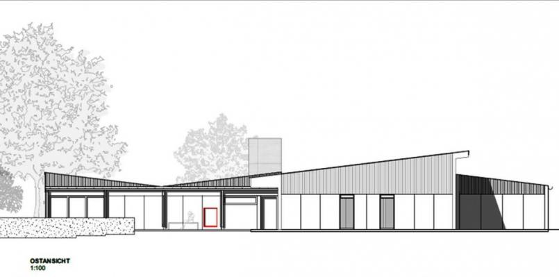 So könnte der alte Umkleidebereich nach den Vorschlägen von Peter Haimerl und Judith Kinzl einmal aussehen.
Hinter den Wänden verbergen sich dann Seminarräume, Gatronomie und Café. Als Grundlage wurde die Skizze von den Gemeinderäten genehmigt. Bild: ld