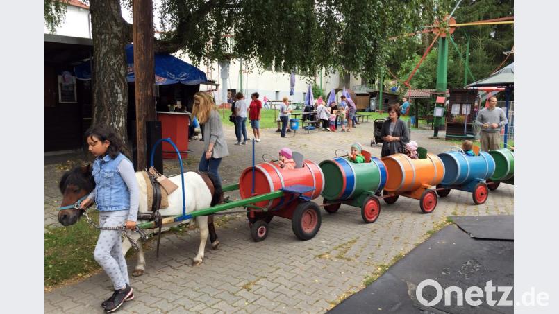 Der Zug aus &quot;Fasswagen&quot; ist ein Markenzeichen des Ponyhofs in Steinberg am See. Findet sich kein Nachfolger für die Betreiberin Frieda Hinter, wäre die Gemeinde um eine Attraktion ärmer. Bild: Gerhard Götz