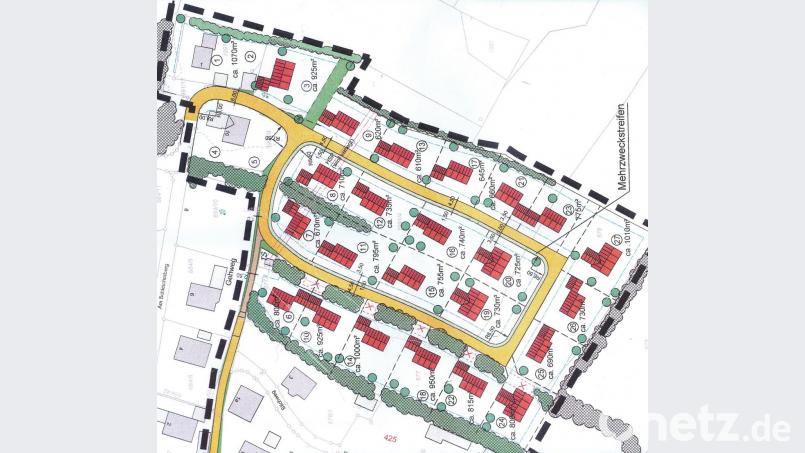 Mehr als 25 Parzellen umfasst das Gebiet Am Sandberg mit Bauplatzgrößen zwischen 610 und 1010 Quadratmetern Größe. Bild: bö