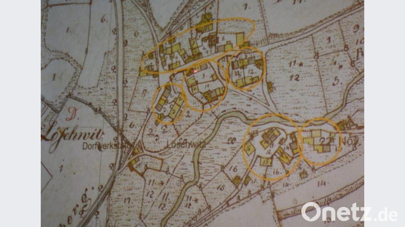 Emil Lehner zeigt den Löschwitzern das Urkataster von Löschwitz aus den Jahren zwischen 1830 und 1870. Bild: rpp