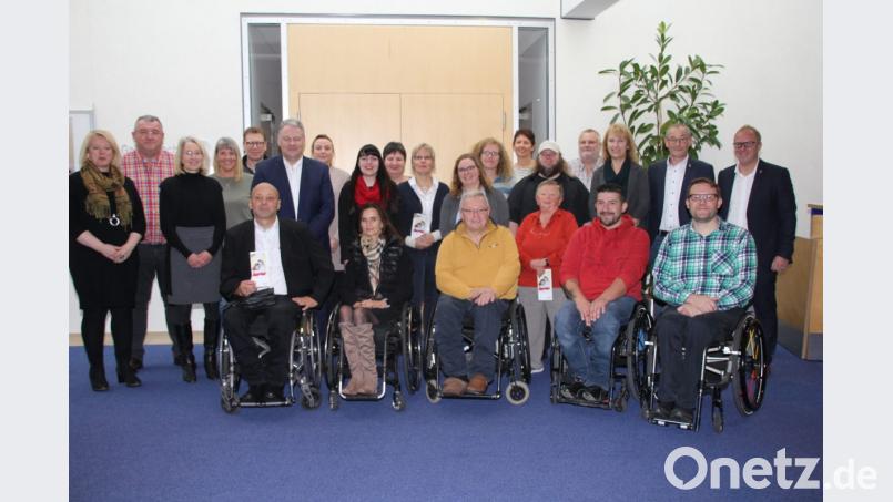 Die Inklusionsbeauftragten bei der Schulung des Inklusionsbündnisses Amberg-Sulzbach mit dem Vorsitzenden Georg Dietrich (vorne links)und Landrat Richard Reisinger (Sechster von links). Bild: ads