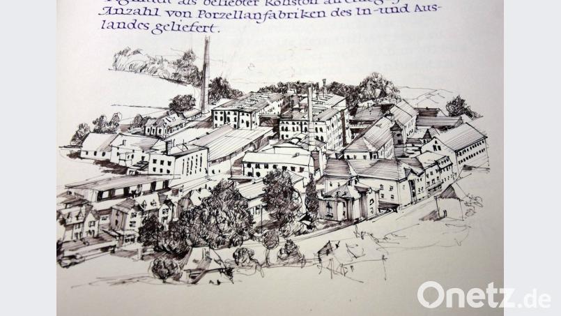 Eine Ansicht der Porzellanfabrik in Tirschenreuth hat der Künstler Gerhard de Crignis 1963 für das „Goldene Buch“ der Stadt angefertigt.	Bild: exb Bild: exb