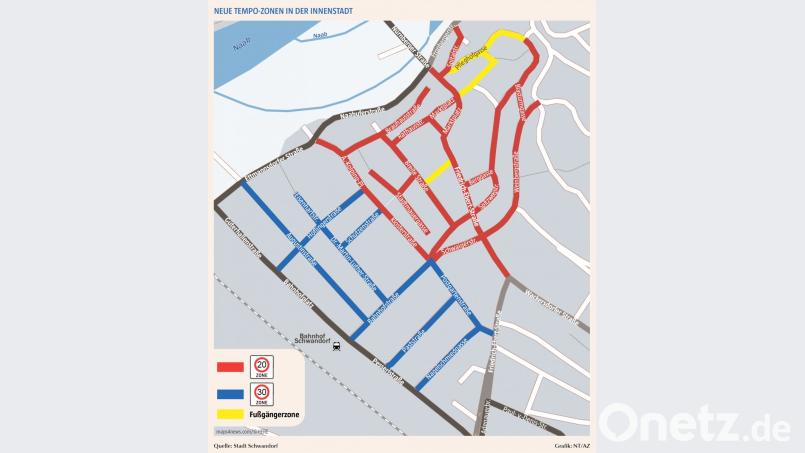 Zwei Tempo-Zonen werden künftig in der Schwandorfer Innenstadt gelten. Bild: exb