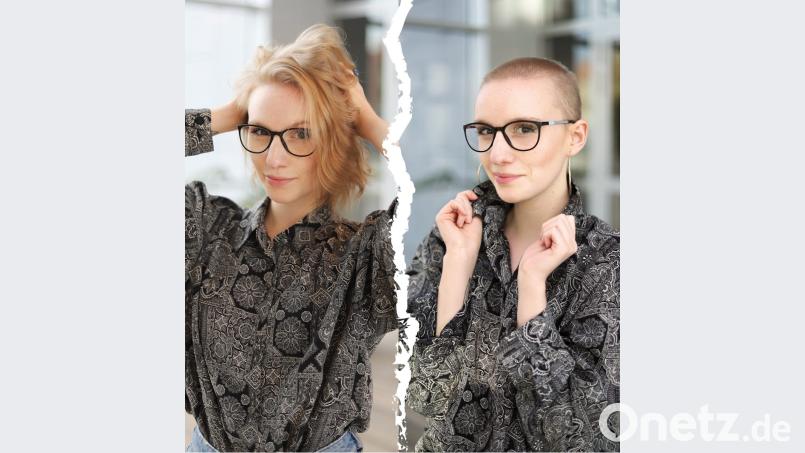 Noch vor kurzem trug Isabell-Katrin Diehl ihre Haare noch schulterlang (links). Nach der Radikalveränderung sind es nur noch neun Millimeter am Oberkopf und sechs Millimeter seitlich (rechts). Bild: Sara Schumann