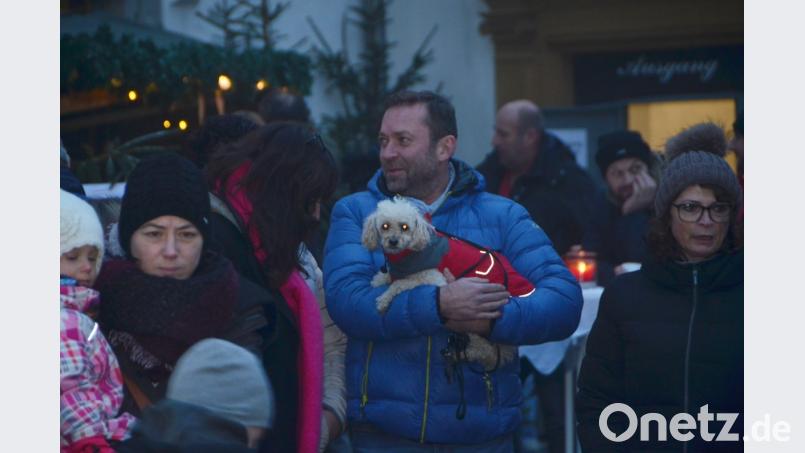 Damit auch das Hündchen die vielen Lichter sieht, nimmt Bernd Koller den Vierbeiner einfach in den Arm. Bild: dob