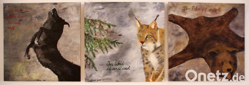 Triptychon von Werner Häusler Gruppe81 zum Thema "heimische Raubtiere". Bild: müb