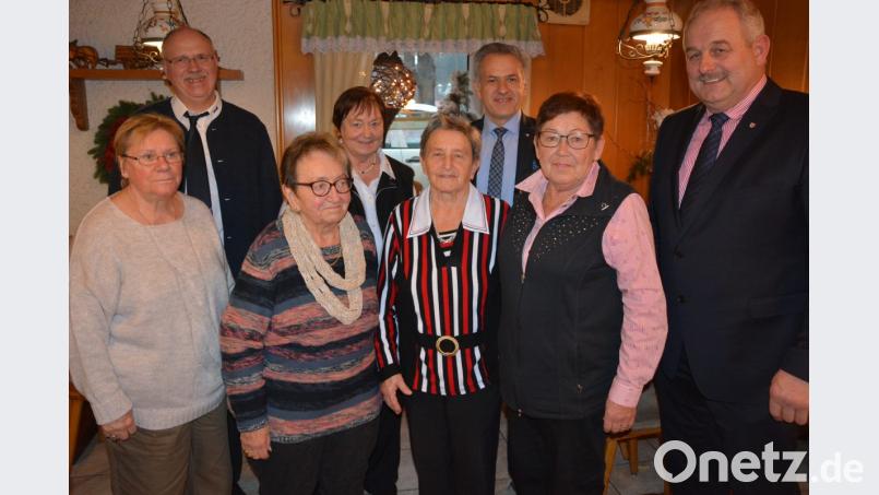 Langjährige Mitglieder würdigt der VdK für ihre Treue. Im Bild (von links) Rena Deckert, Vorsitzender Norbert Häckl, Roswitha Wunderlich, Kreisvorstandsmitglied Roswitha Bittner, Gerda Scharnagl, Mitterteichs Bürgermeister Roland Grillmeier, Karin Strycek und der Leonberger Bürgermeister Johann Burger. Bild: jr