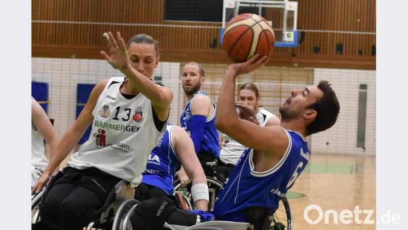 Beim Auswärtsspieltag in Bamberg holten die Oberpfälzer Rollstuhlbasketballer zwei weitere klare Siege und bleiben mit 12:0 Punkten ohne Punktverlust. Bild: exb