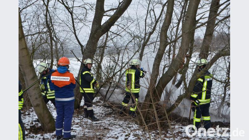 Die wilde Ablagerung im Gebüsch am Gagernweg brannte. Die Feuerwehr hatte das Feuer am Samstagvormittag schnell unter Kontrolle. Bild: dob