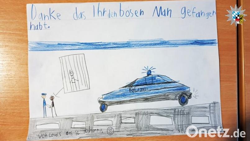 Das Bild, das der kleine Junge der Polizei zum Dank für deren Einsatz schenkte. Bild: Facebook/Polizei Mittelfranken
