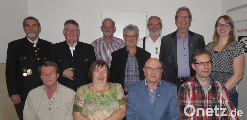 Ehrungen für langjährige Mitgliedschaft bei Tell Vilseck und für besondere Verdienste (sitzend, von links): Johann Schmer, Claudia Specht, Gerhard Bosser und Thomas Weiß; (stehend, von links): Schützenmeister Georg Schmer, Gausportleiter Wolfgang Moll, Günter Kaczorowski, Alfred Hertl, Georg Pickelmann, Gerhard Rauschert und Katrin Specht. Bild: rha