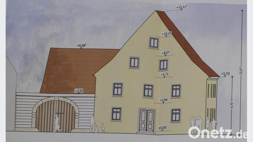Ein Ausschnitt aus dem Bauplan zeigt die Ansicht des künftigen Erbendorfer Bürgerhauses von der Bräugasse her. In den Räumlichkeiten wird unter anderem Platz sein für Vereine, Beratungen, Veranstaltungen und die Ausgabestelle der Tafel. Bild: ckl
