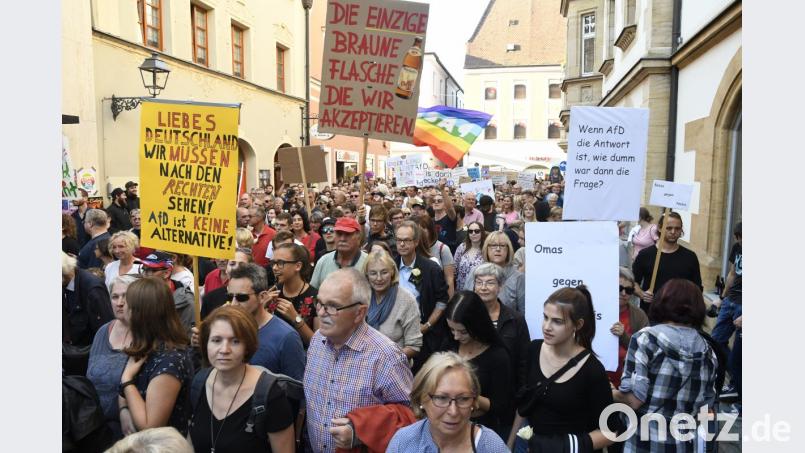 Demo im Oktober: Vom Marktplatz bis zum ACC demonstrieren laut Polizei ungefähr 300 Leute gegen die AfD. Bild: Petra Hartl